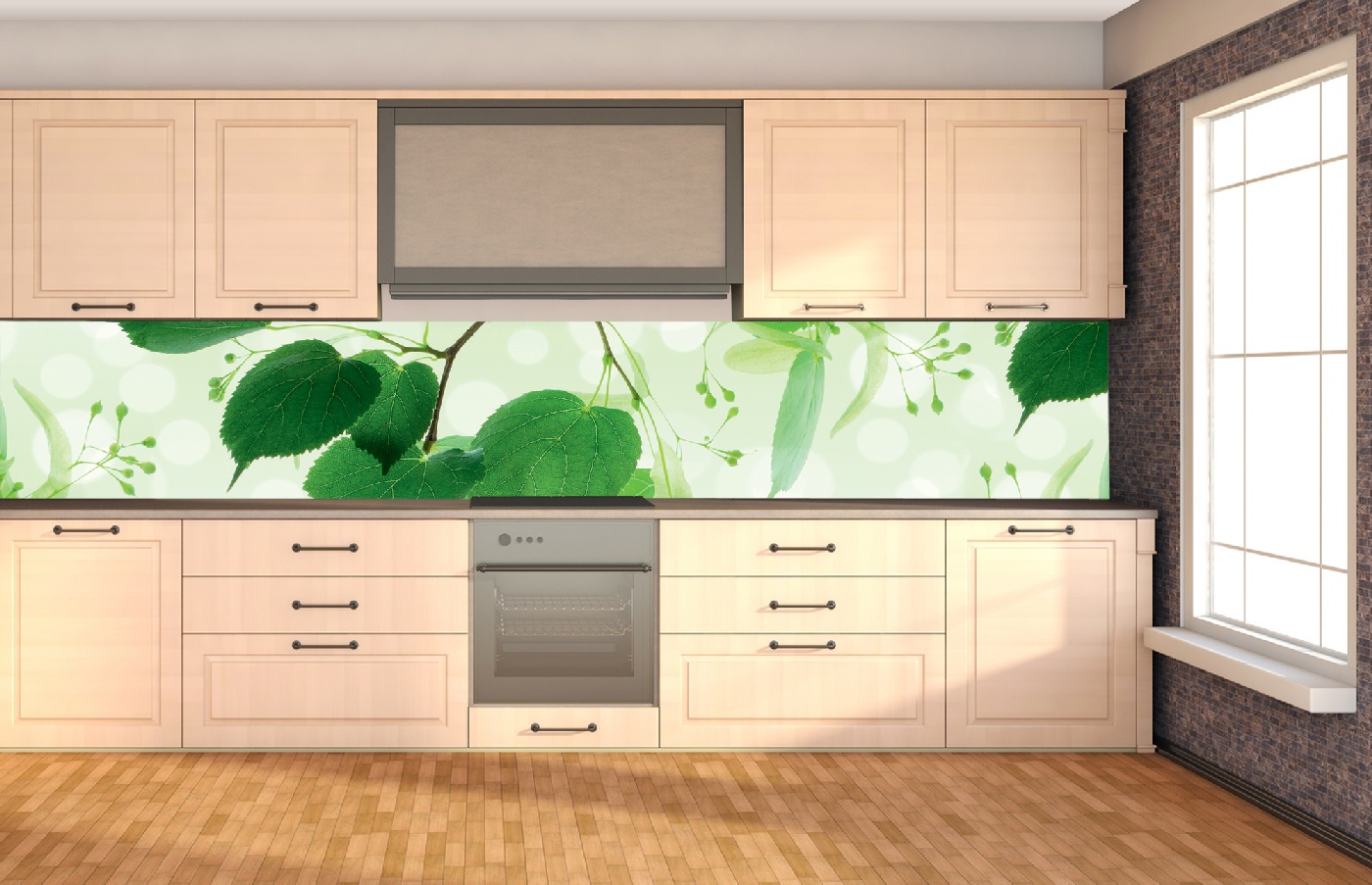 Küchenrückwand Folie - Grüne Blätter 350 x 60 cm