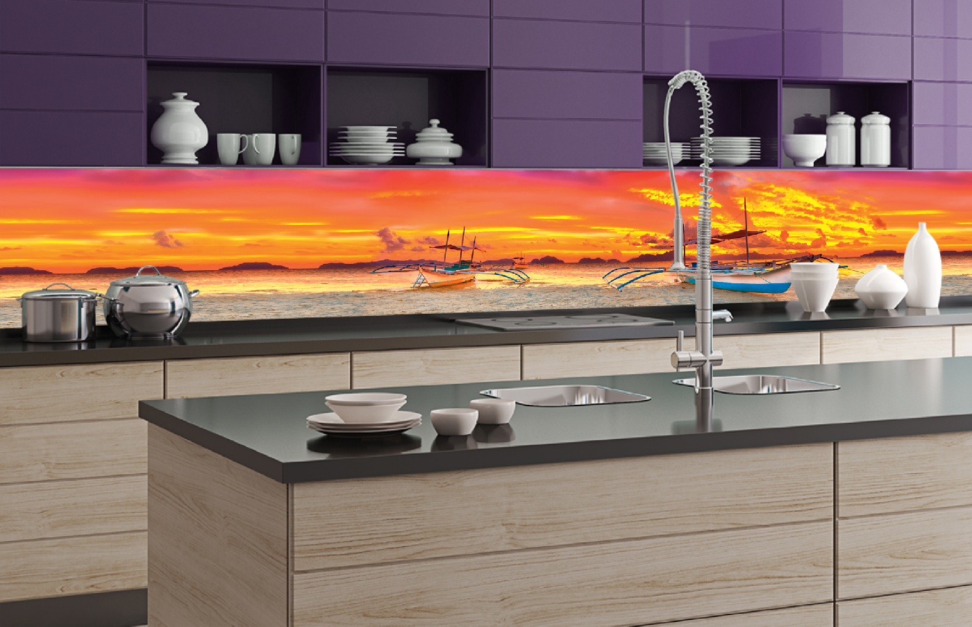 Küchenrückwand Folie - Schiff 350 x 60 cm