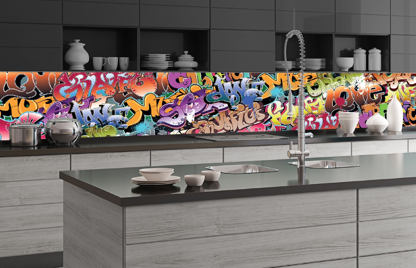 Küchenrückwand Folie - Graffiti 350 x 60 cm