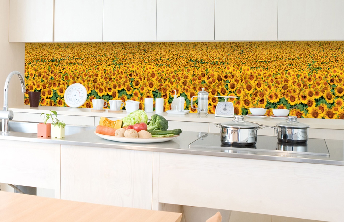 Küchenrückwand Folie - Sonnenblumenfeld 350 x 60 cm