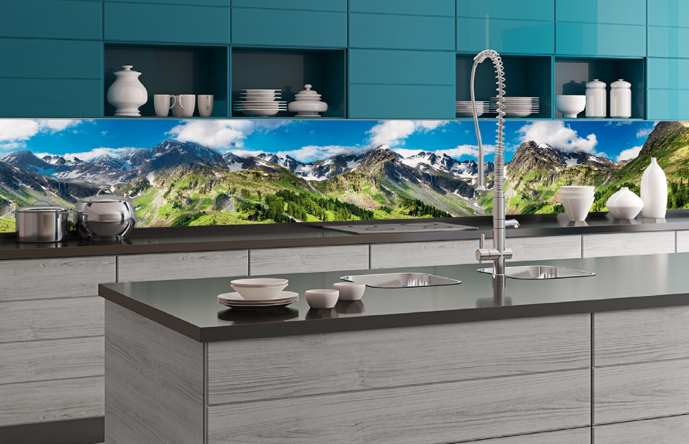 Küchenrückwand Folie - Gebirge 350 x 60 cm
