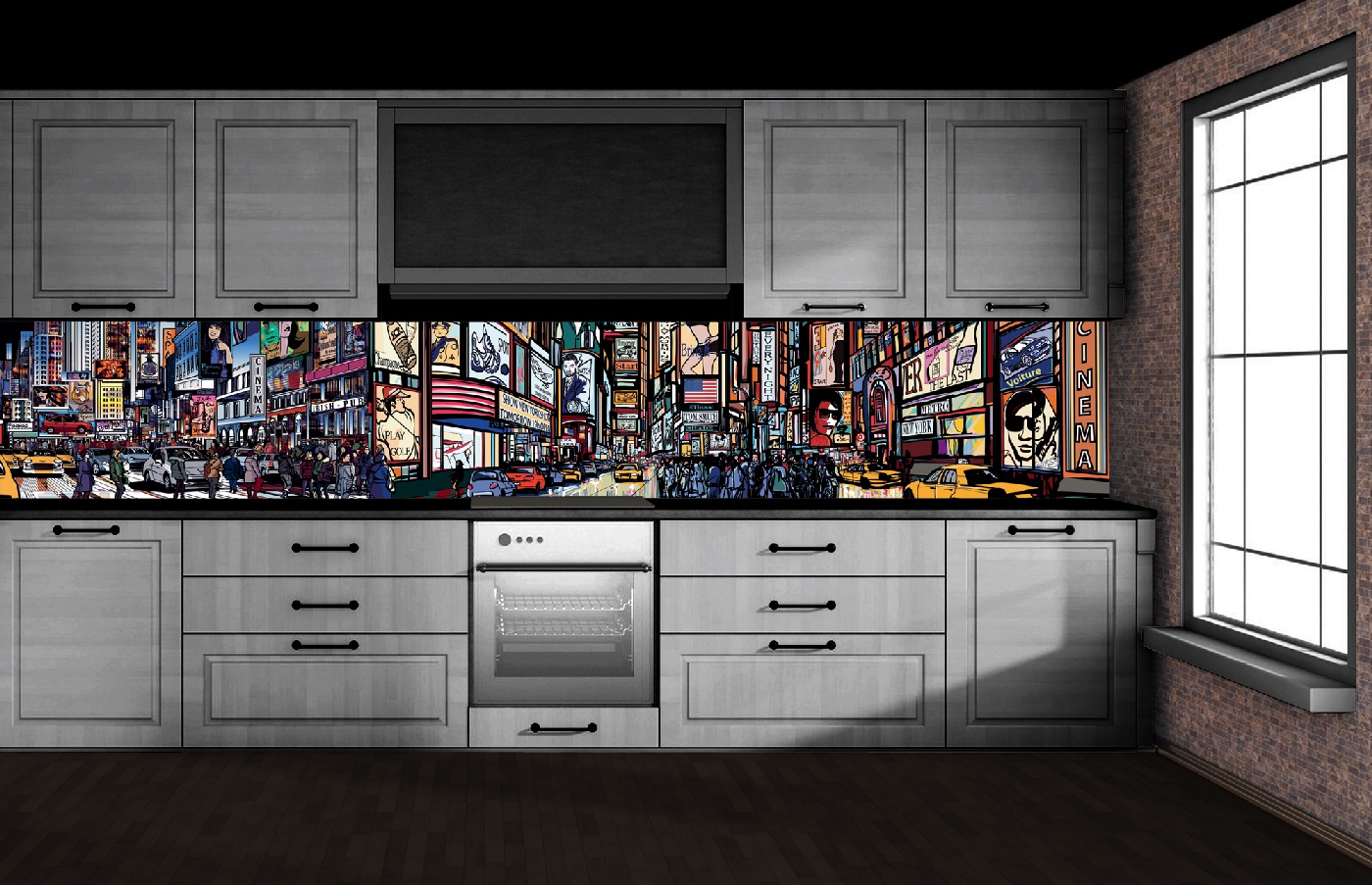 Küchenrückwand Folie - Times Square 350 x 60 cm