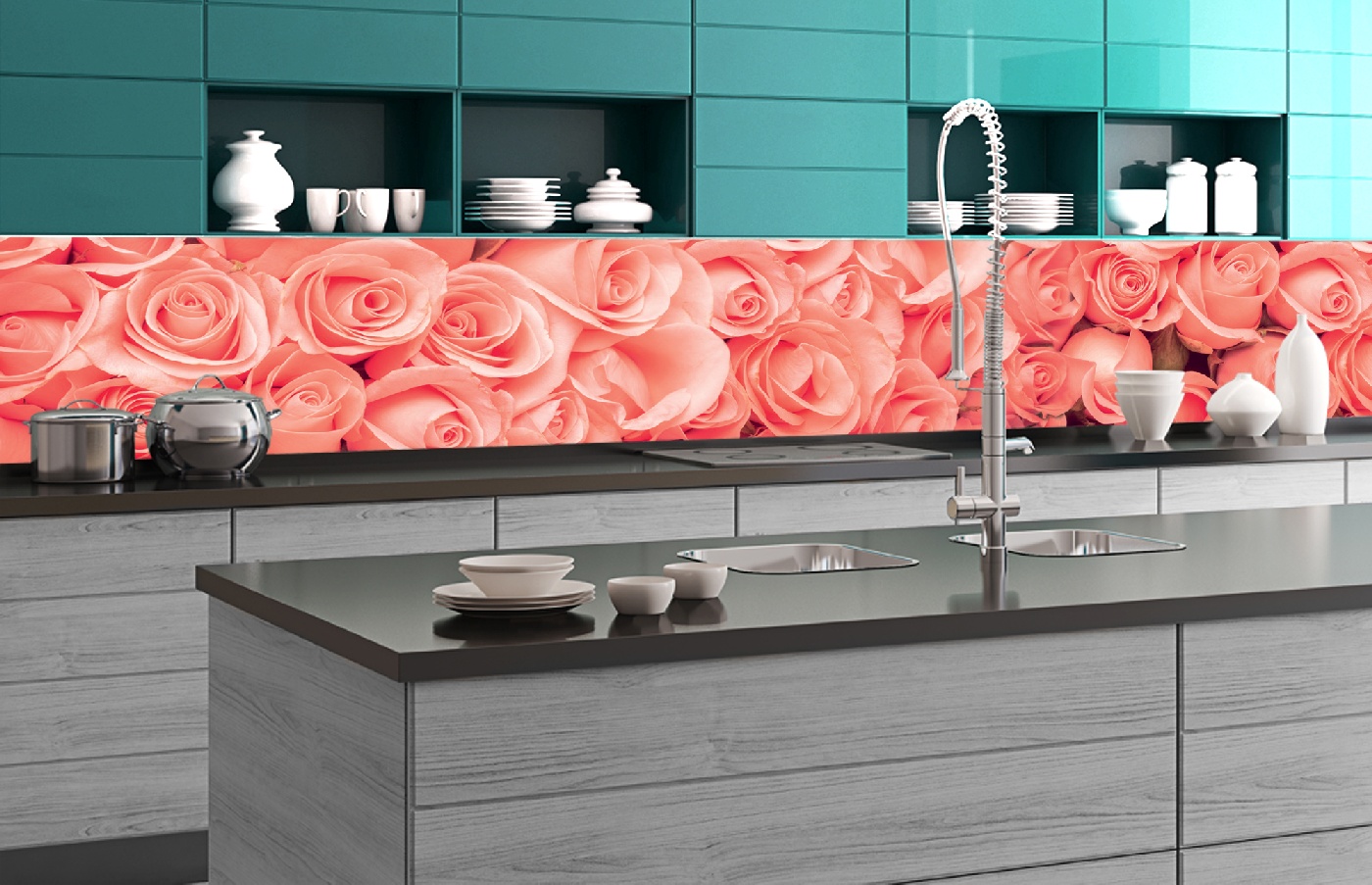 Küchenrückwand Folie - Rosen 350 x 60 cm
