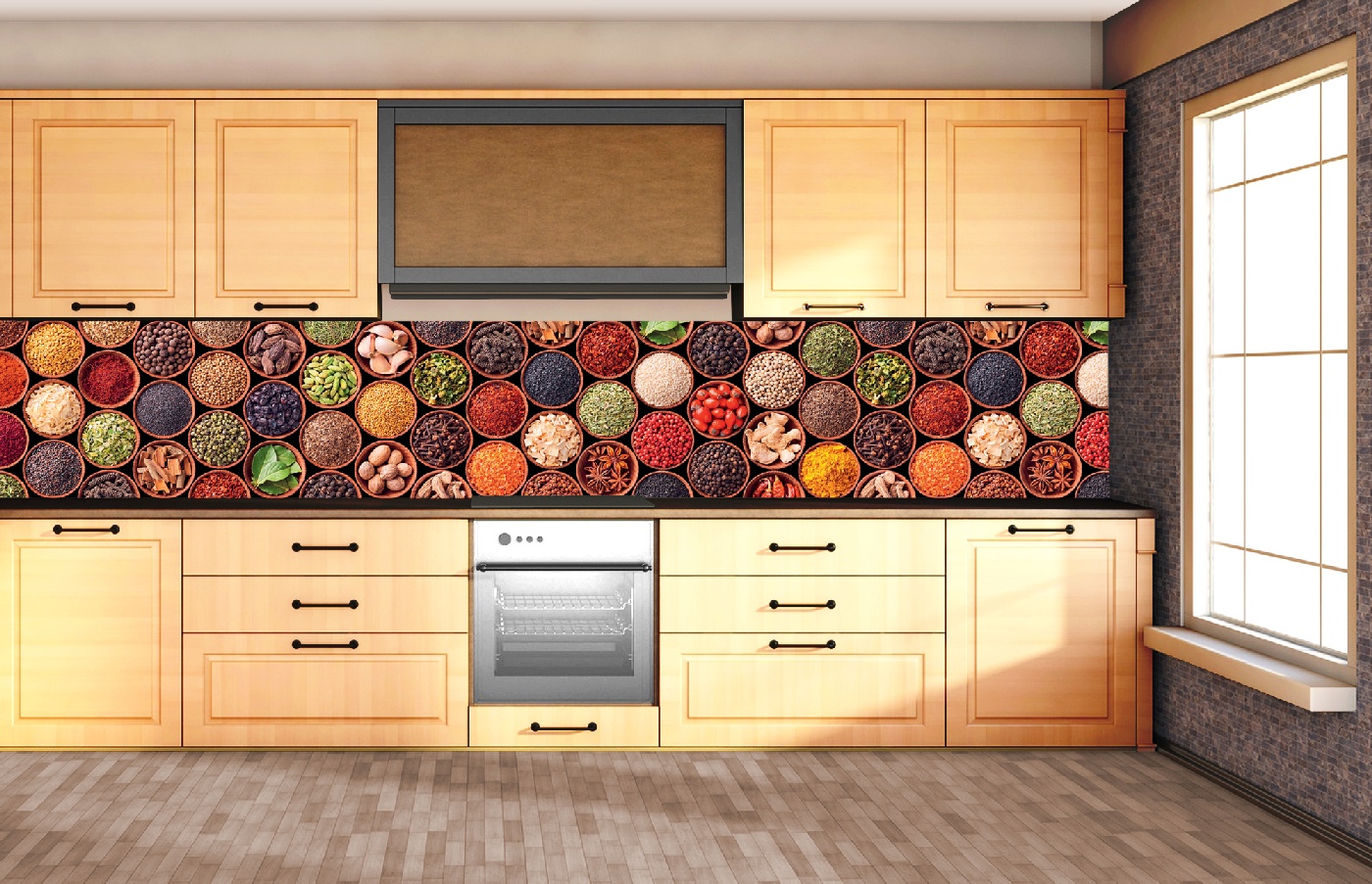 Küchenrückwand Folie - Gewürzschüsseln 350 x 60 cm