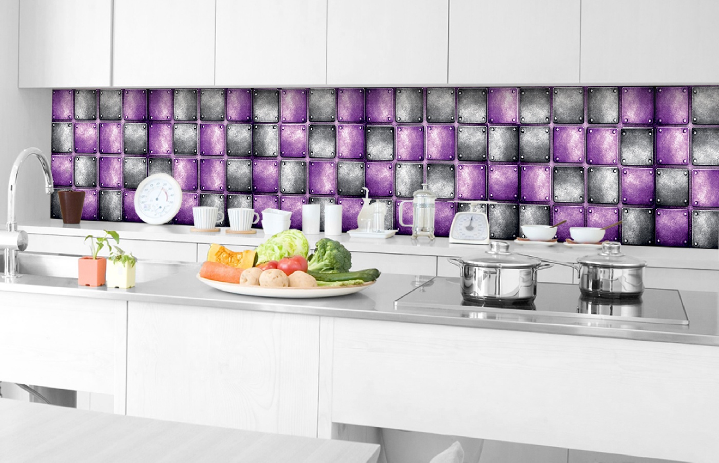Küchenrückwand Folie - Metallfliesen 350 x 60 cm