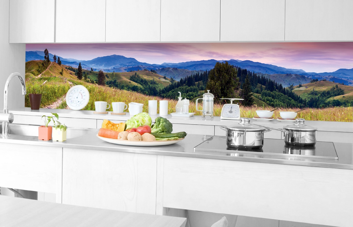 Küchenrückwand Folie - Natur mit Abendrot 350 x 60 cm
