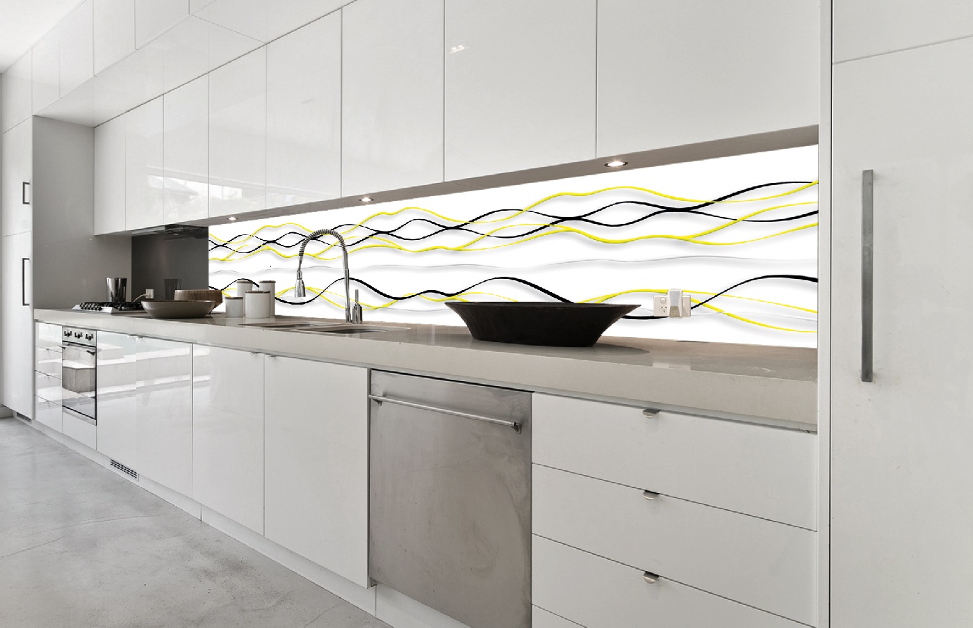 Küchenrückwand Folie - gelbe Wellen 350 x 60 cm