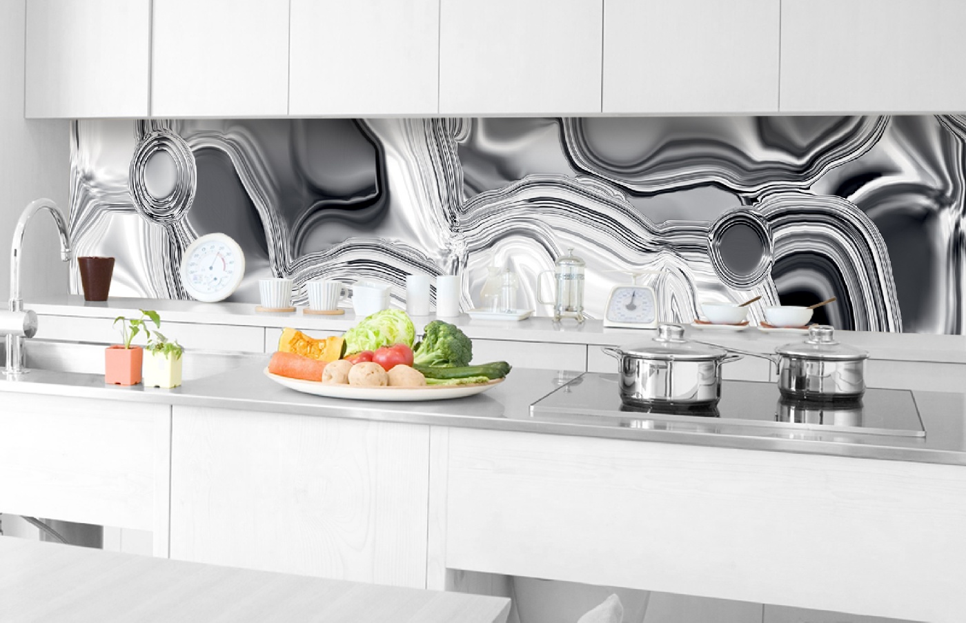 Küchenrückwand Folie - flüssiges Silber 350 x 60 cm