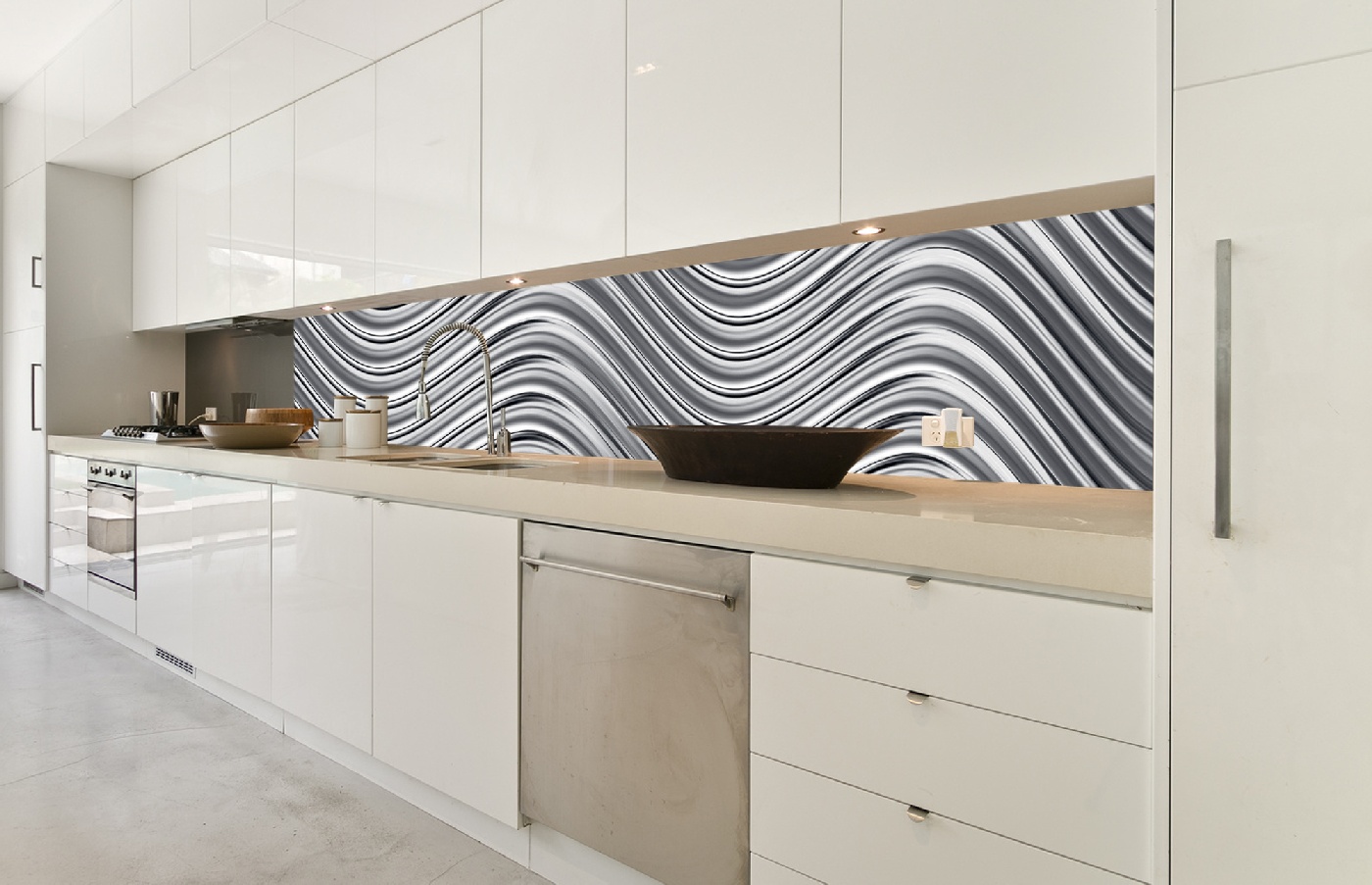 Küchenrückwand Folie - silbernes Wogen 350 x 60 cm