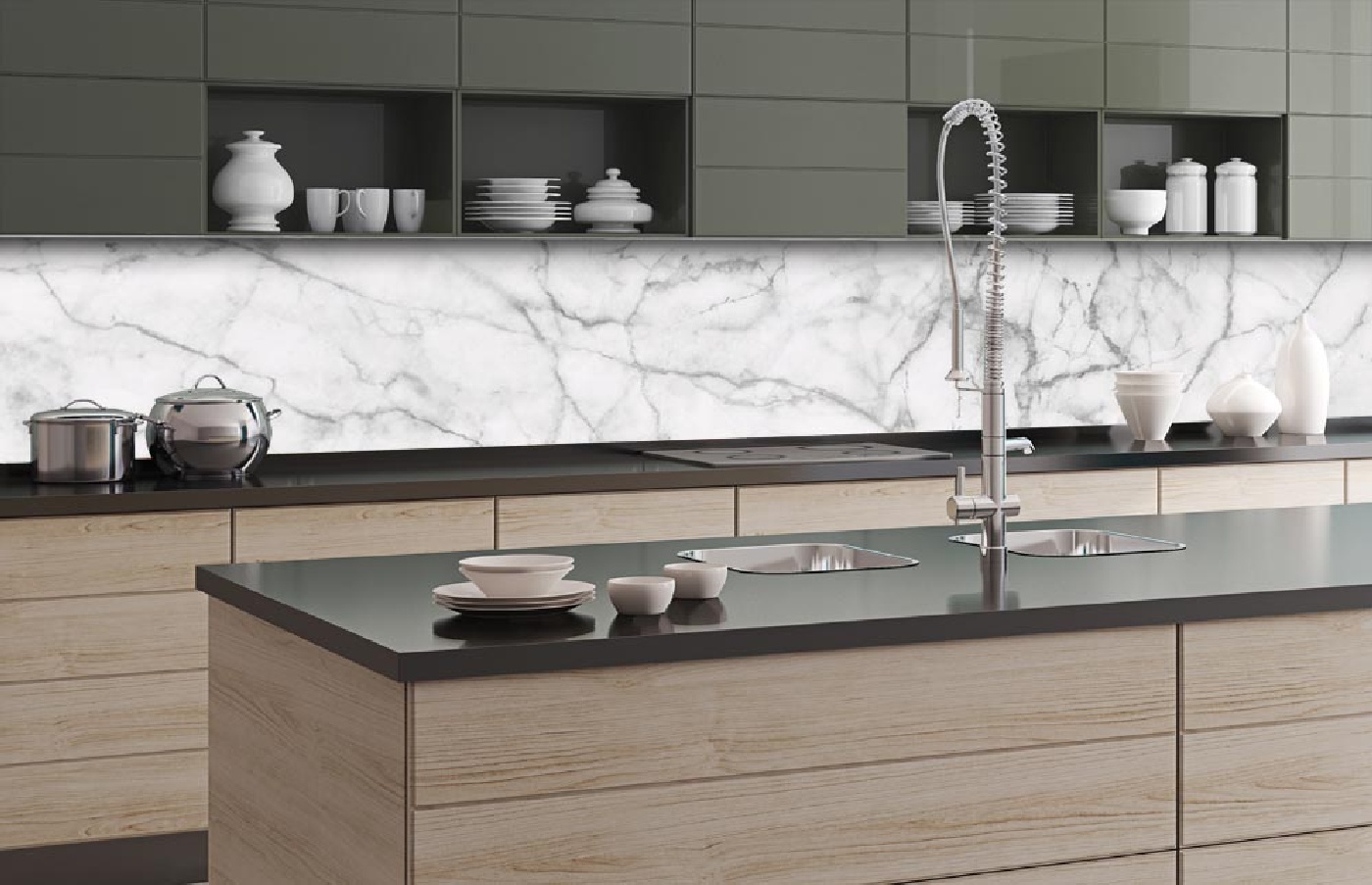 Küchenrückwand Folie - Weisser Marmor 350 x 60 cm