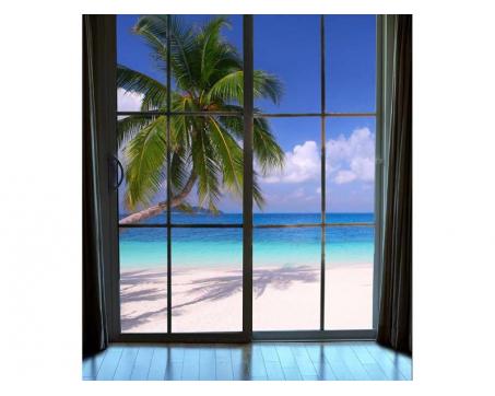 Vlies Fototapete - Strand hinterm Fenster 225 x 250 cm 