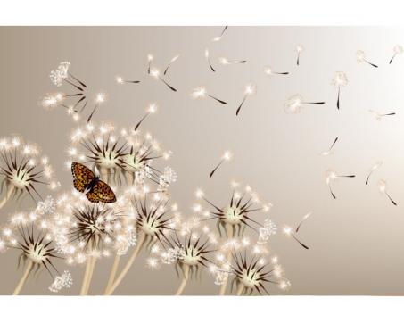 Vlies Fototapete - Löwenzahn und Schmetterling 375 x 250 cm 