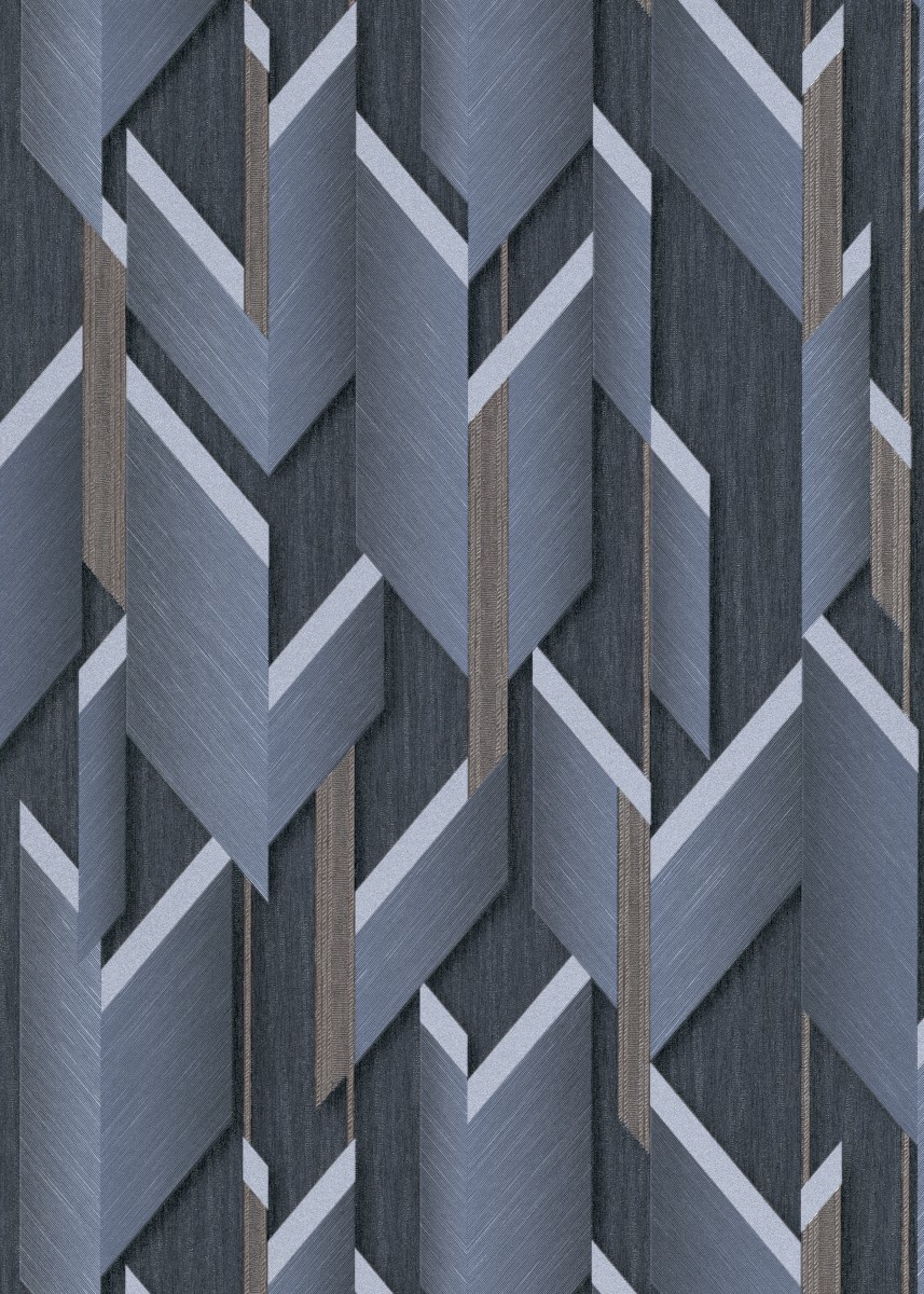Vliestapete WPE-901324 - Geometrische Muster - Blau,Metallics,Grau