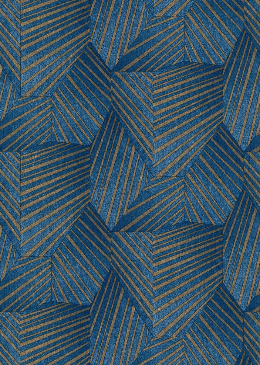 Vliestapete WPE-901354 - Geometrische Muster,Streifen und Linien - Blau,Gold