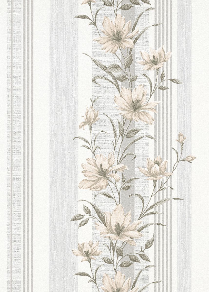 Vliestapete WPE-901521 - Blumen und Blätter,Streifen und Linien - Weiss,Beige,Grau