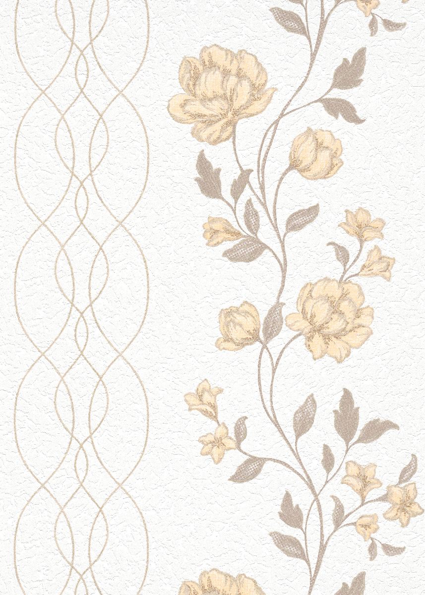 Vliestapete WPE-901547 - Blumen und Blätter,Grafische Muster - Creme,Gelb,Braun