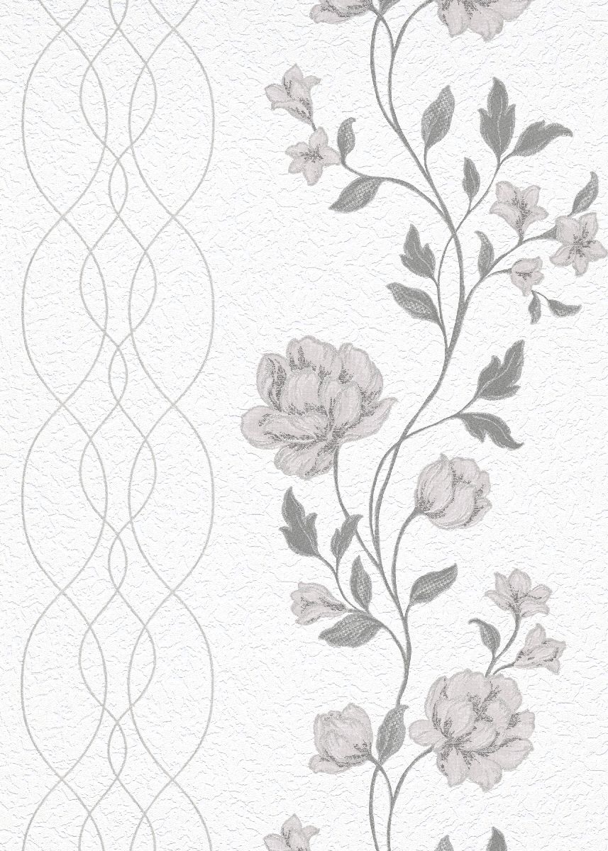 Vliestapete WPE-901548 - Blumen und Blätter,Grafische Muster - Weiss,Grau