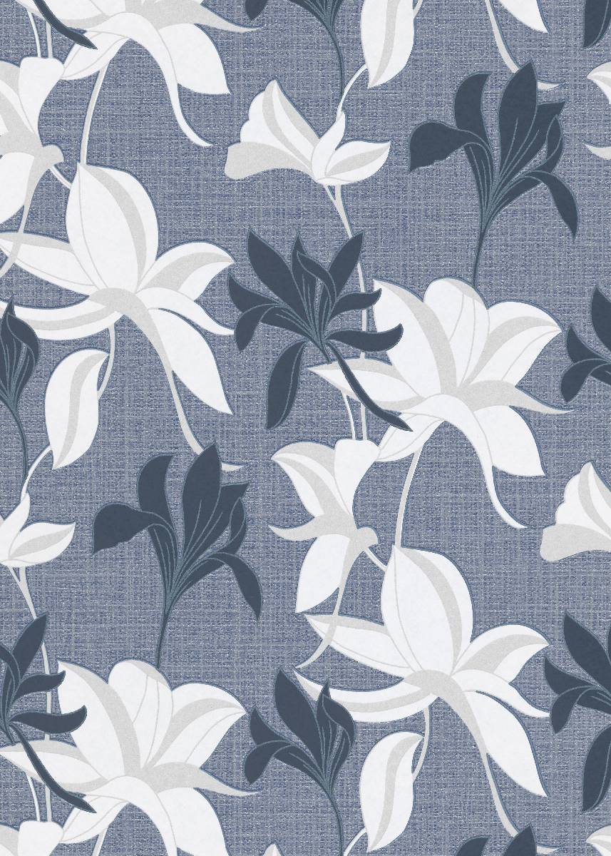 Vliestapete WPE-901571 - Blumen und Blätter - Blau,Weiss