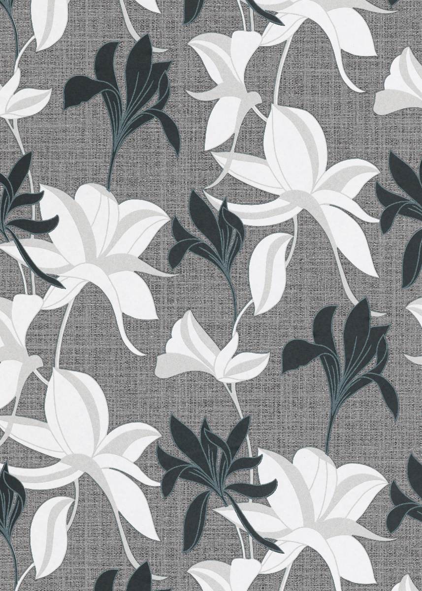 Vliestapete WPE-901573 - Blumen und Blätter - Weiss,Schwarz,Grau