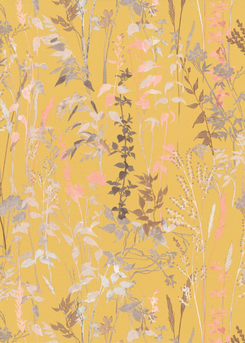 Vliestapete WPE-901619 - Blumen und Blätter - Beige,Gelb,Grau,Rosa