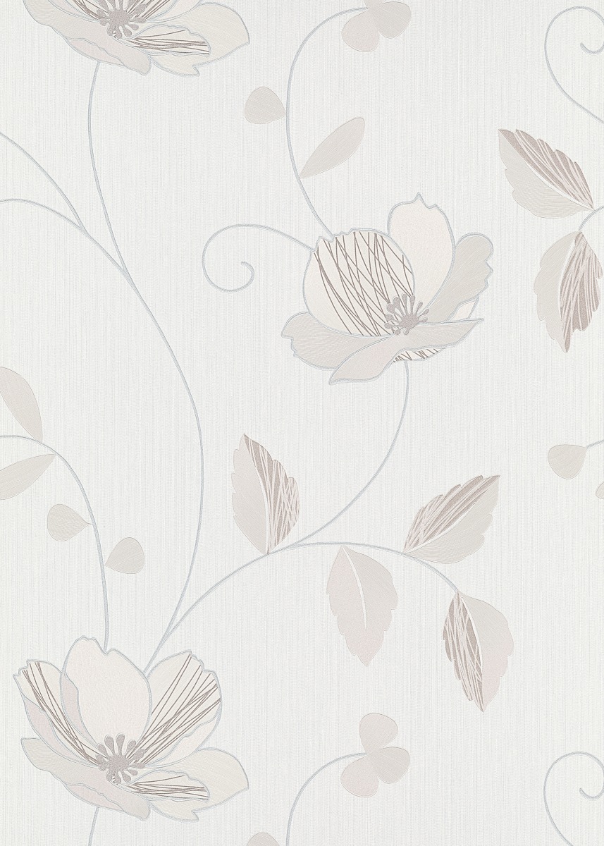 Vliestapete WPE-901800 - Blumen und Blätter - Weiss,Beige,Creme