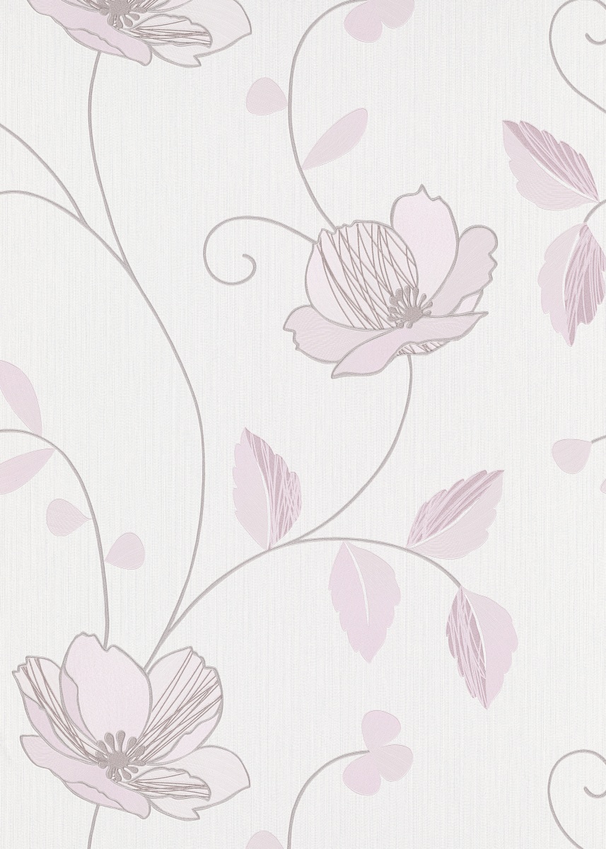 Vliestapete WPE-901801 - Blumen und Blätter - Weiss,Rosa