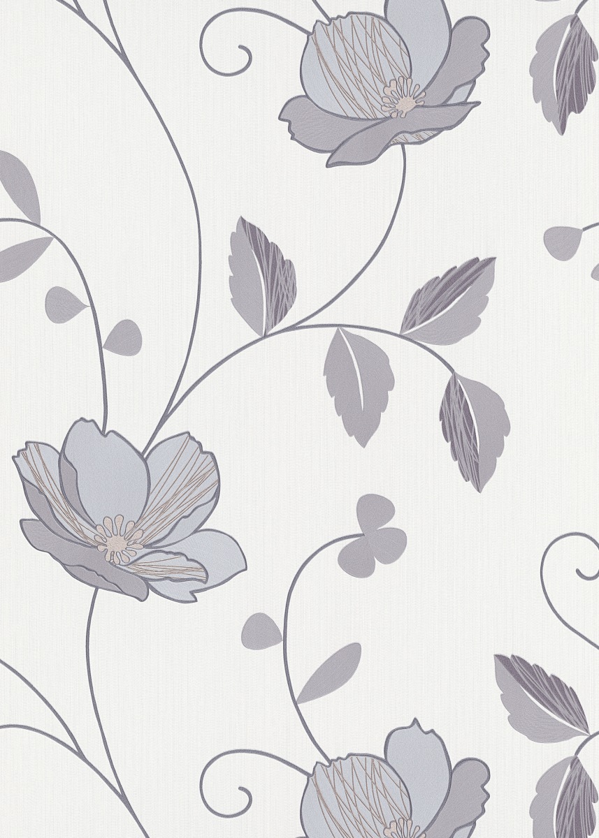 Vliestapete WPE-901804 - Blumen und Blätter - Weiss,Violett
