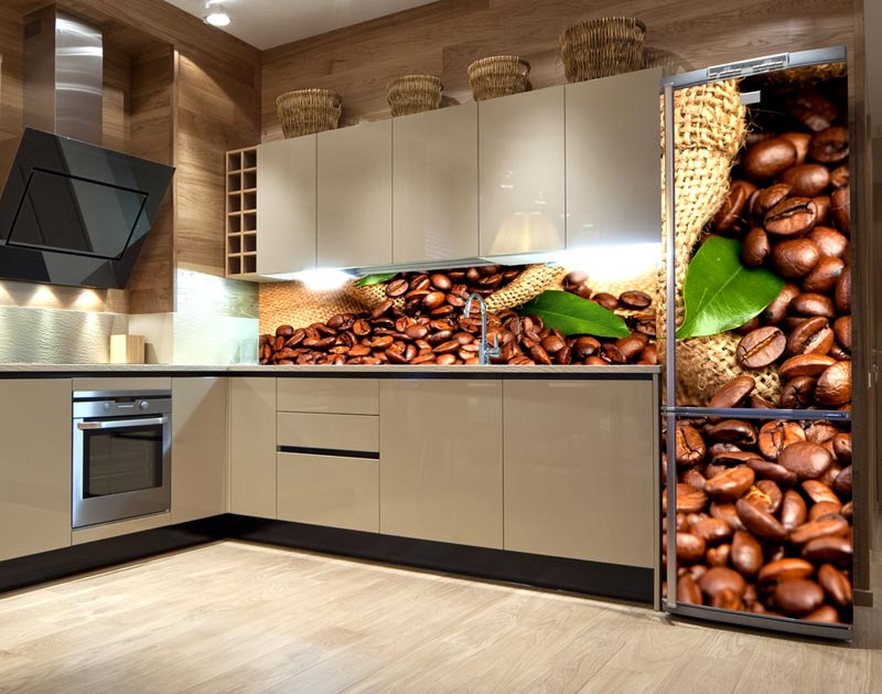 Kühlschrank Aufkleber und Küchenrückwand Folie - Kaffeebohnen