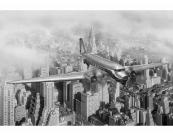 Fototapete Stadt / Bauten Vlies Fototapete - Flugzeug über Stadt 375 x 250 cm 